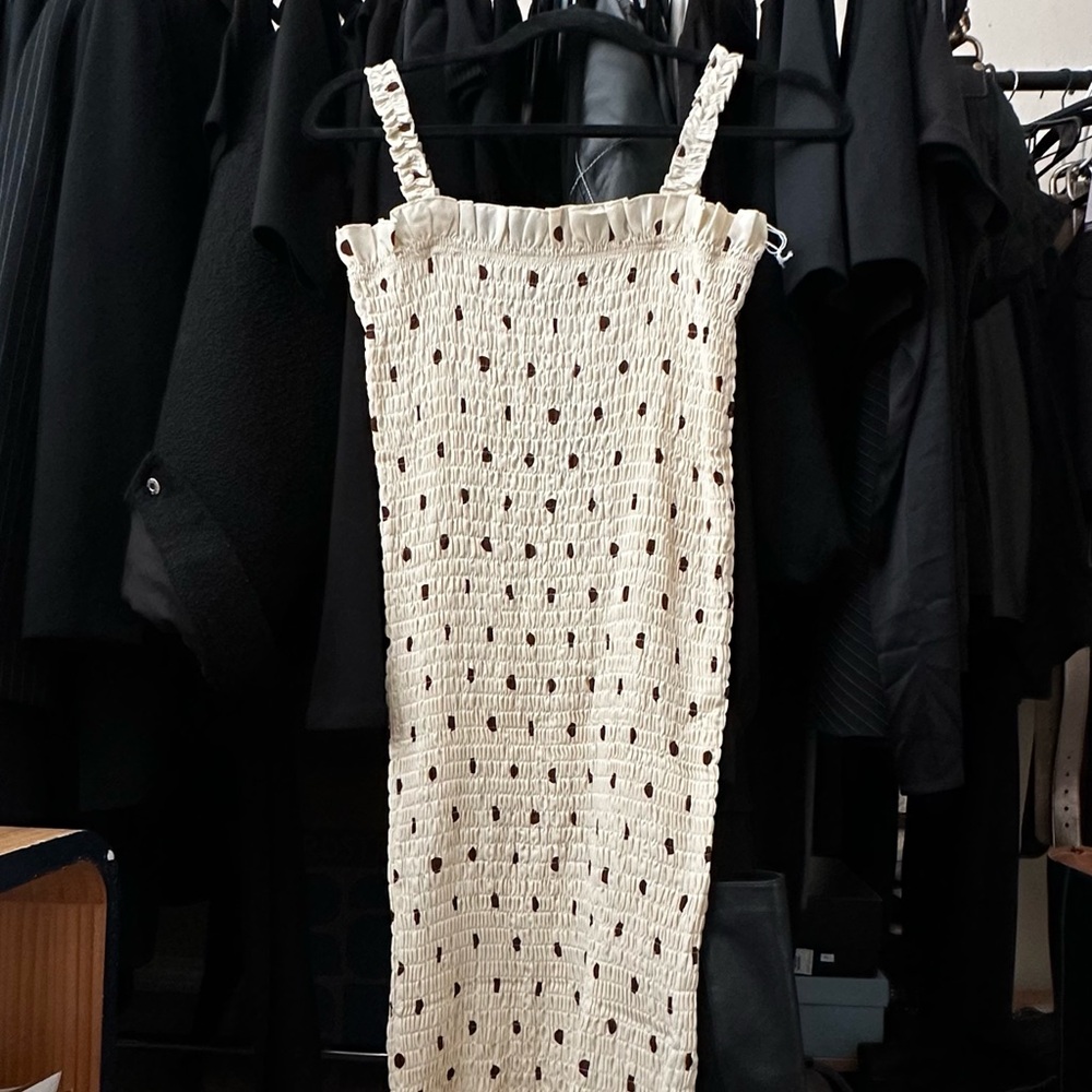 CIDER Polka Dot Shirred Dress Midi Length Summer Dress Size-Small - Picture 4 of 10